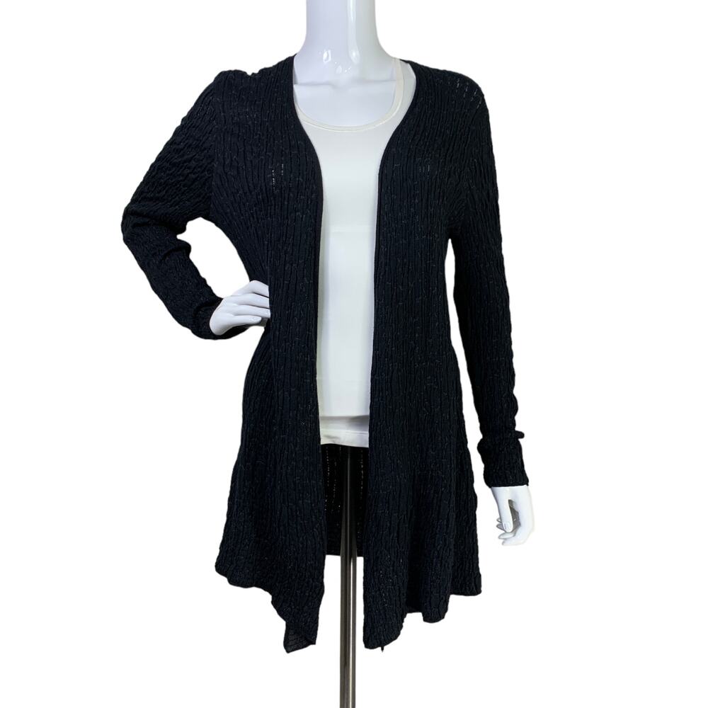 Eileen Fisher Cardigan Size S Silk Blend Stretch Double Knit Open Black Gray